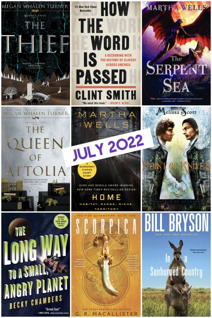 collage of book covers read in July 2022; see below text for authors and titles
